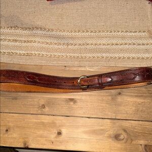 VTG Western Tooled Leather Belt Embossed Brown 43” 36 38